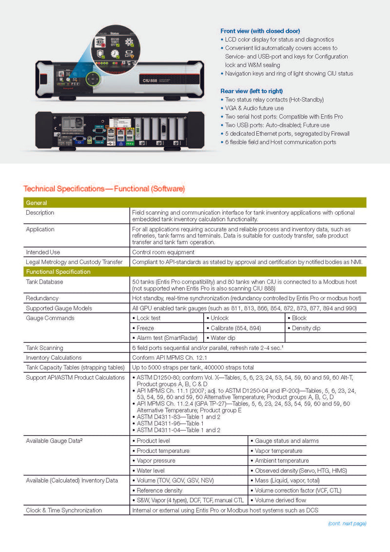 Honeywell  F888CIU 888 Functionality  USSF888V1SZSZZZZ05ZN